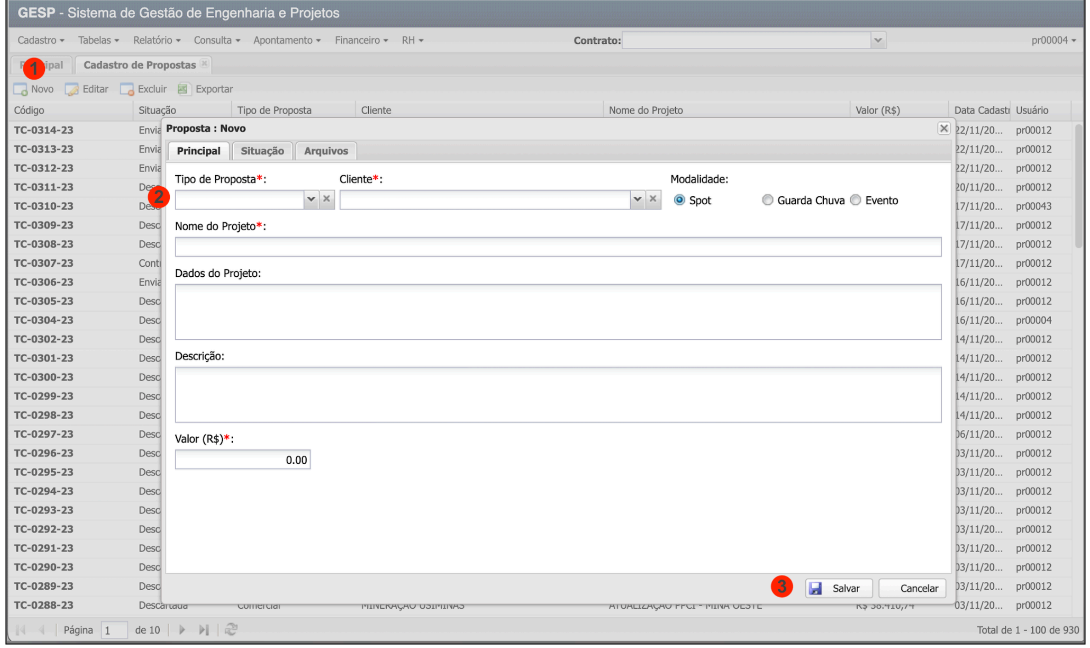 Cadastro de Propostas